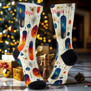 Moderne Sternen-Weihnachts-Socken in Blau und Rot Socken
