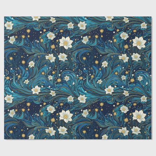 Moderne Sternennacht & Weiße Lilie Geschenkpapier (Flach)