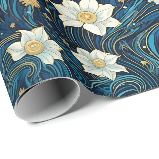 Moderne Sternennacht & Weiße Lilie Geschenkpapier (Rolleneckpunkt)