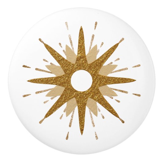 Moderne Sternexplosion aus Gold und Weiß des Mitte Keramikknauf (Vorderseite)