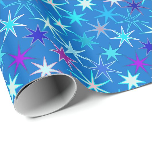 Moderne Sternexplosion Print, Deep Cerulean Blue Geschenkpapier (Rolleneckpunkt)