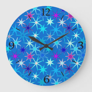 Moderne Sternexplosion Print, Deep Cerulean Blue Große Wanduhr