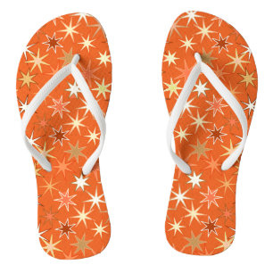 Moderne Sternexplosion Print, Deep Mandarin Orange Badesandalen