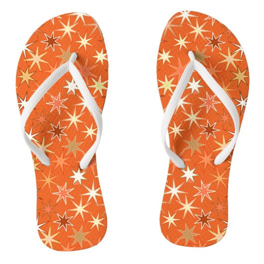 Moderne Sternexplosion Print, Deep Mandarin Orange Badesandalen (Fußbett)