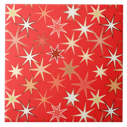 Moderne Sternexplosion Print, Deep Mandarin Orange Fliese (Vorderseite)