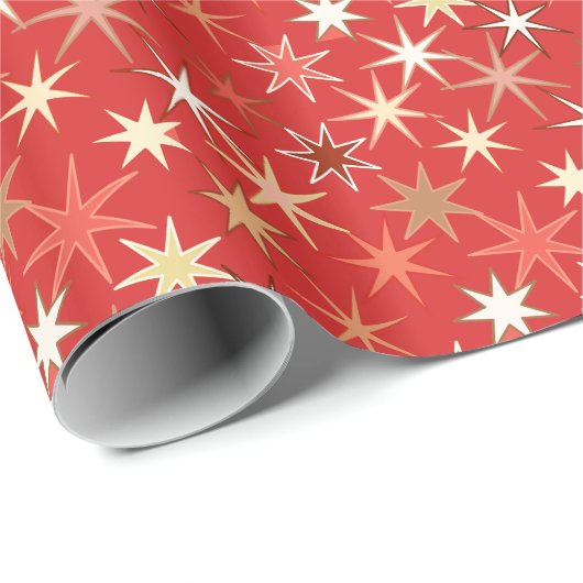 Moderne Sternexplosion Print, Deep Mandarin Orange Geschenkpapier (Rolleneckpunkt)