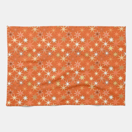 Moderne Sternexplosion Print, Deep Mandarin Orange Geschirrtuch (Horizontal)