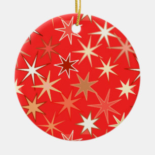 Moderne Sternexplosion Print, Deep Mandarin Orange Keramik Ornament