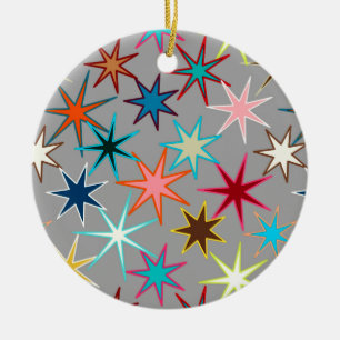 Moderne Sternexplosion Print, Jewel Colors on Grau Keramik Ornament