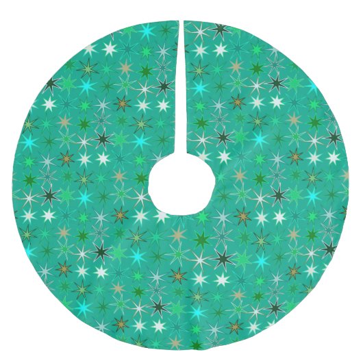 Moderne Sternexplosion Print, Türkis und Aqua Polyester Weihnachtsbaumdecke (Vorderseite)