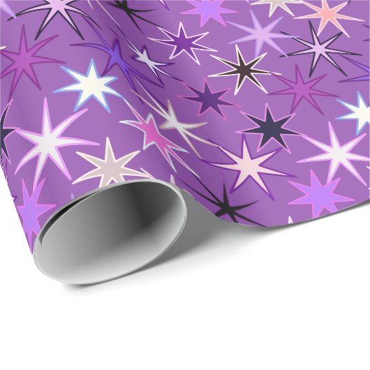 Moderne Sternexplosion Print, Violet Lila und Orch Geschenkpapier (Rolleneckpunkt)