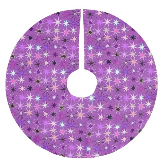 Moderne Sternexplosion Print, Violet Lila und Orch Polyester Weihnachtsbaumdecke (Vorderseite)