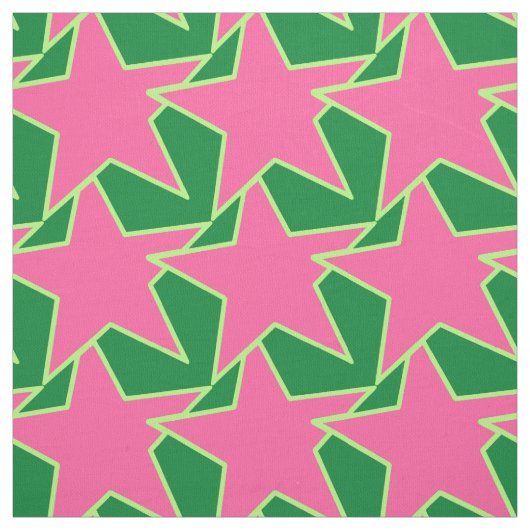 Moderne Sterngeometrie - Wassermelone pink und grü Stoff (Muster)