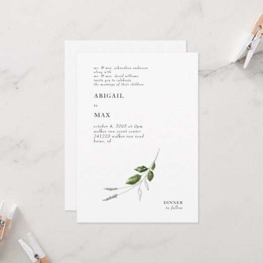 Moderne Stift & Aquarellfarben Hochzeit Einladung (Vorderseite/Rückseite Beispiel)