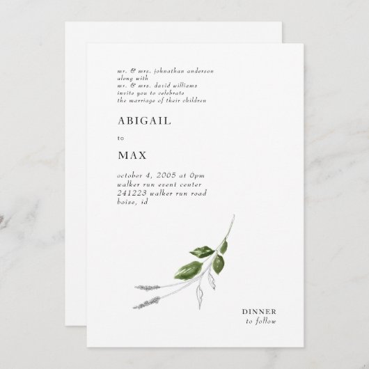 Moderne Stift & Aquarellfarben Hochzeit Einladung (Vorne/Hinten)