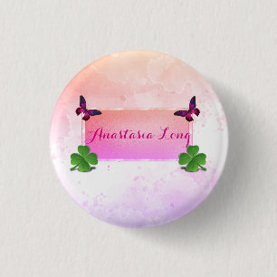 Moderne Stilelemente, rosafarbene Büterfly, grüne Button