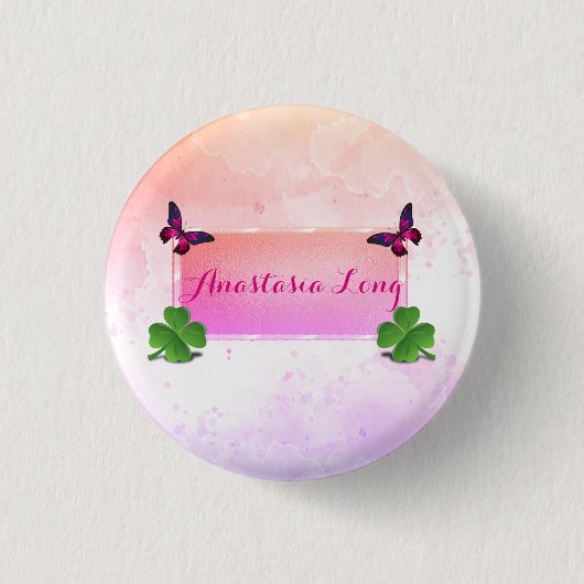 Moderne Stilelemente, rosafarbene Büterfly, grüne Button (Vorderseite)