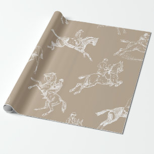 Moderne Stilfserei Taupe White Horseback Reitstall Geschenkpapier