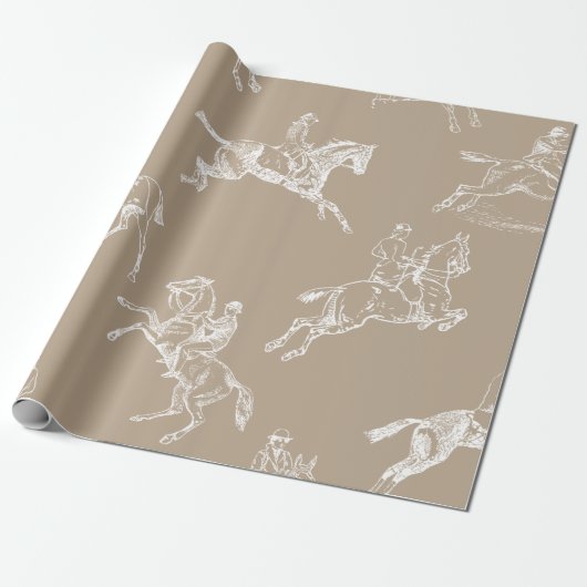 Moderne Stilfserei Taupe White Horseback Reitstall Geschenkpapier (Ungerollt)
