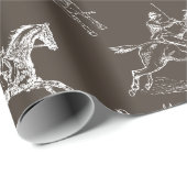 Moderne Stilfserei Taupe White Horseback Reitstall Geschenkpapier (Rolleneckpunkt)