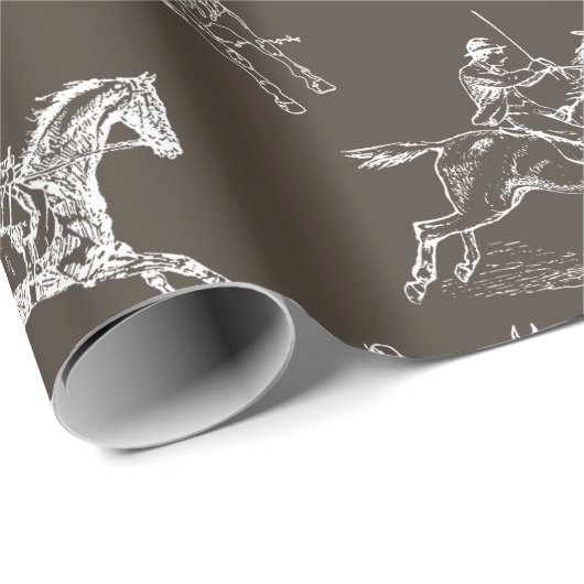 Moderne Stilfserei Taupe White Horseback Reitstall Geschenkpapier (Rolleneckpunkt)