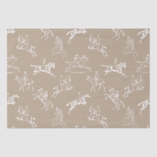 Moderne Stilfserei Taupe White Horseback Reitstall Seidenpapier (Vorderseite)