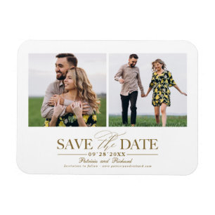 Moderne stilvolle 2-Foto-Hochzeit Save The Date Magnet