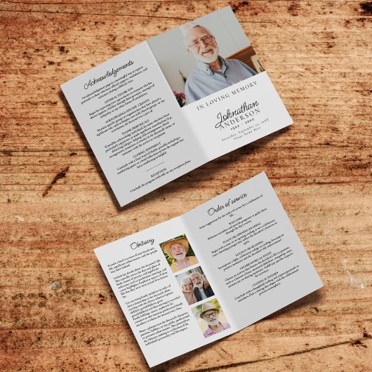 Moderne, stilvolle 4-Foto Folded Funeral/Memorial Programm
