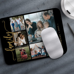 Moderne stilvolle 6-Foto-Collage-Familien-Kalligra Mousepad