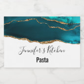 Moderne, stilvolle Aquamarine Agate & Gold Ribbon Lebensmitteletikett (Einzelnes Label)