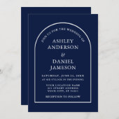Moderne, stilvolle Arch Blue Wedding Einladung (Vorne/Hinten)