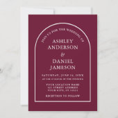 Moderne, stilvolle Arch Burgundy Wedding Einladung (Vorderseite)