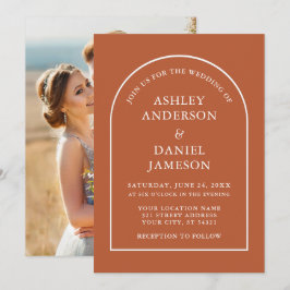 Moderne, stilvolle Arch Burnt Orange Foto Wedding Einladung