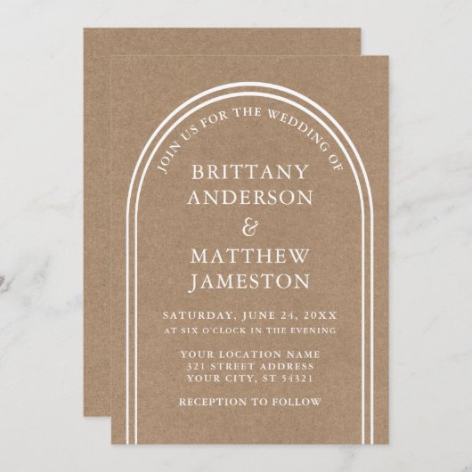 Moderne, stilvolle Arch Wedding Kraft Einladung (Vorne/Hinten)