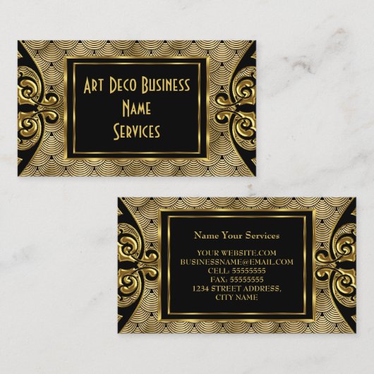 Moderne stilvolle Art Deco Gold Black 1930 Visitenkarte (Vorne/Hinten)