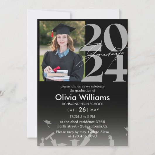 Moderne stilvolle Black Foto Abschluss Ankündigung (Vorderseite)