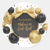 Moderne, stilvolle Black & Gold 60. Geburtstag Runder Aufkleber (Vorderseite)