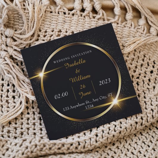 Moderne stilvolle Black & Gold Hochzeit Einladung