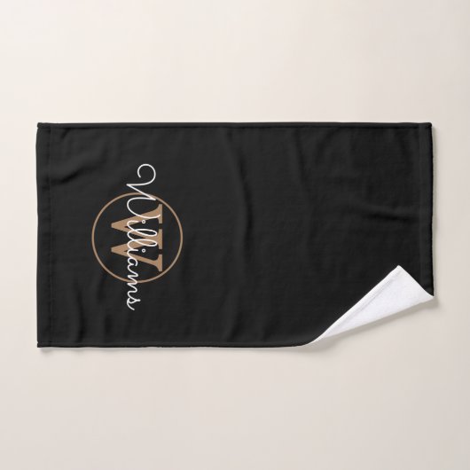 Moderne, stilvolle Black Gold Monogram Script Name Handtuch (Handtuch)