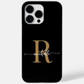 Moderne, stilvolle Black Gold Script Monogram Init Case-Mate iPhone Hülle (Rückseite)