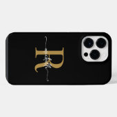 Moderne, stilvolle Black Gold Script Monogram Init iPhone Hülle (Rückseite (Horizontal))
