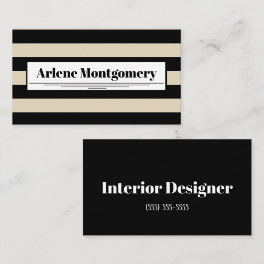 Moderne, stilvolle Black & Taupe dicke Streifen Visitenkarte (Vorne/Hinten)