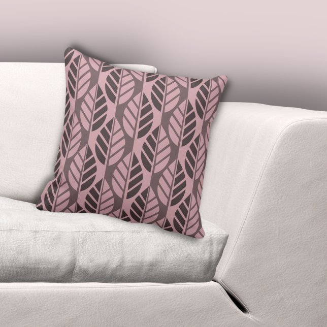 Moderne stilvolle Blätter Gemustert rosa Kissen (Modern Stylized Leaves Patterned Pink Throw Pillow, Living Room
)