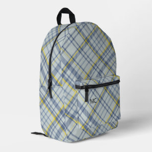 Moderne, stilvolle Blue Karo Kariert Monogram Init Bedruckter Rucksack