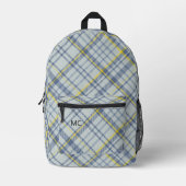 Moderne, stilvolle Blue Karo Kariert Monogram Init Bedruckter Rucksack (Vorderseite)