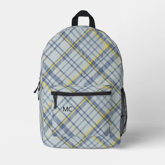 Moderne, stilvolle Blue Karo Kariert Monogram Init Bedruckter Rucksack (Vorderseite)