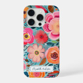 Moderne stilvolle bunte rosa Blumenmonogramm iPhone Hülle (Rückseite)