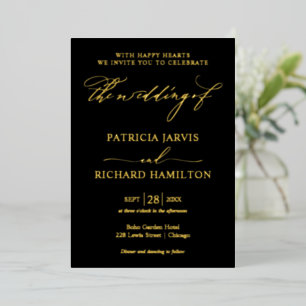 Moderne, stilvolle Calligraphy Black Gold Wedding Folieneinladung