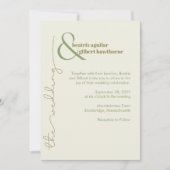 Moderne, stilvolle Creme und grüne Minimalistische Einladung (Vorderseite)