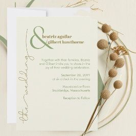 Moderne, stilvolle Creme und grüne Minimalistische Einladung